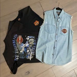 3 Harley Davidson shirts denim & Tees